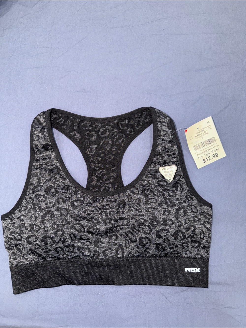 RBX Black & Gray Leopard Racerback Seamless Sports Bra